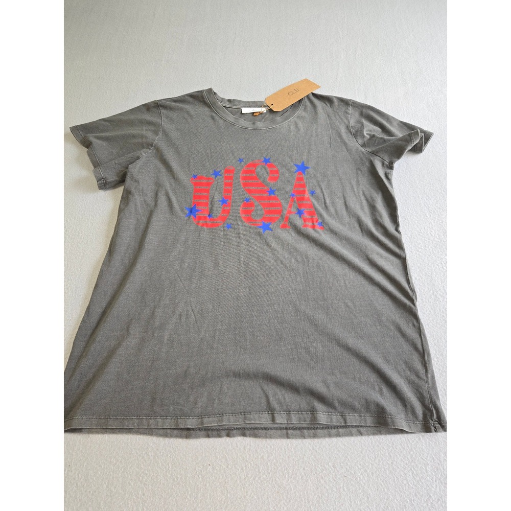 Alexis G USA Graphic T-Shirt Womens XL Charcoal‎ Gray Mineral Wash HS1000